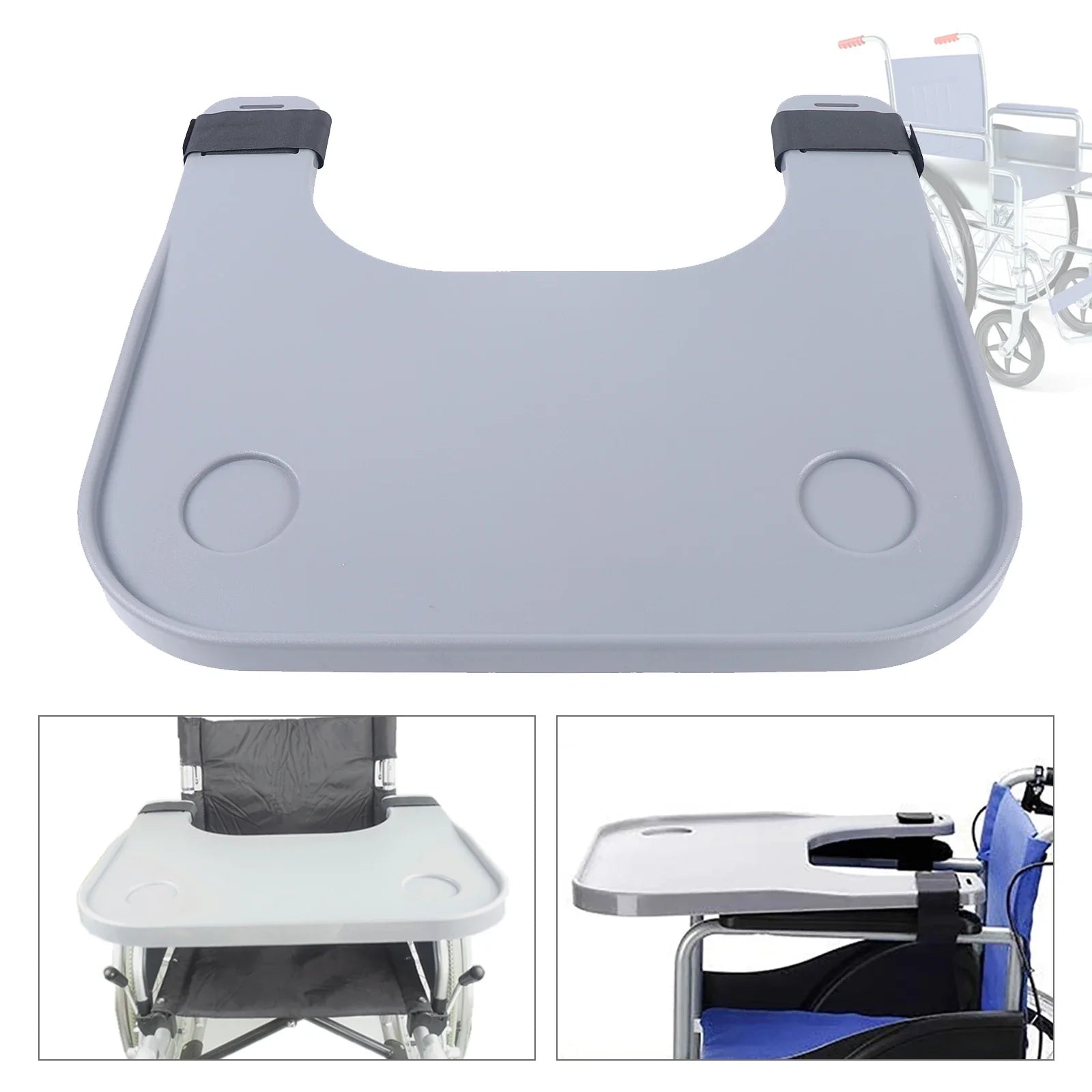 ABS Removable Wheelchair Tray Table w/2 Cup Holders Disabled Portable Lap Tray