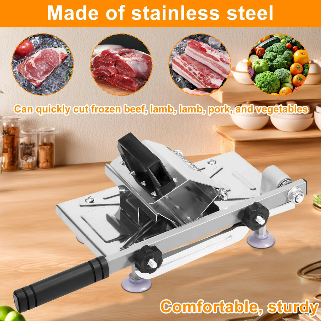 Frozen Meat Slicer Stainless Steel Meat Food Slicer with Anti Slip Suction Cups Thickness Adjustable Meat Cutting Machine