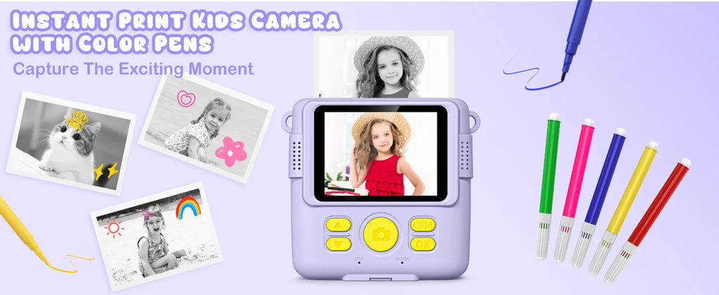 Kids Digital Camera 2.4" 1080P HD Video Camera Portable Instant Print Camera with 32GB Card, Birthday Gift for Boys Girls 3-12