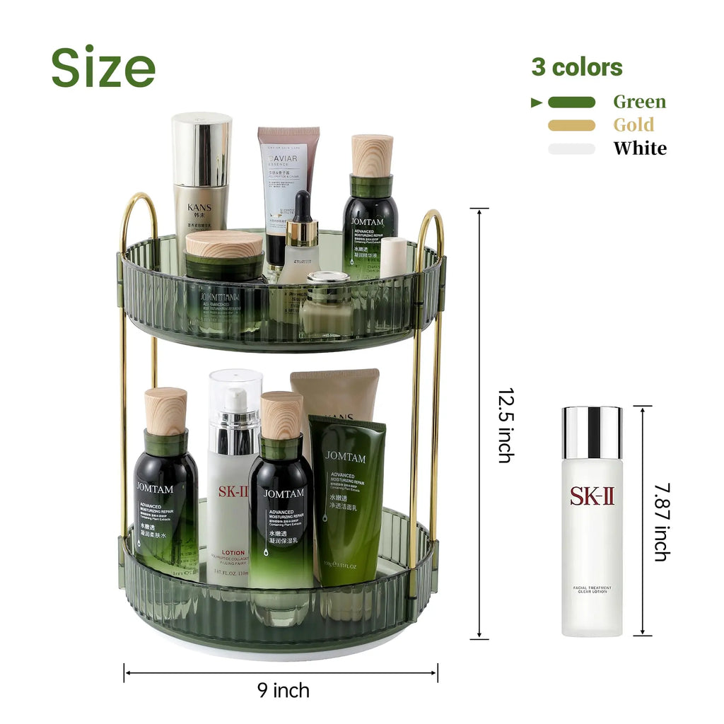 Rotating Makeup Organizer for Vanity Make Up Storage Box for Bathroom Counter Clear Cosmetic Toiletry Dresser Spinning Holder