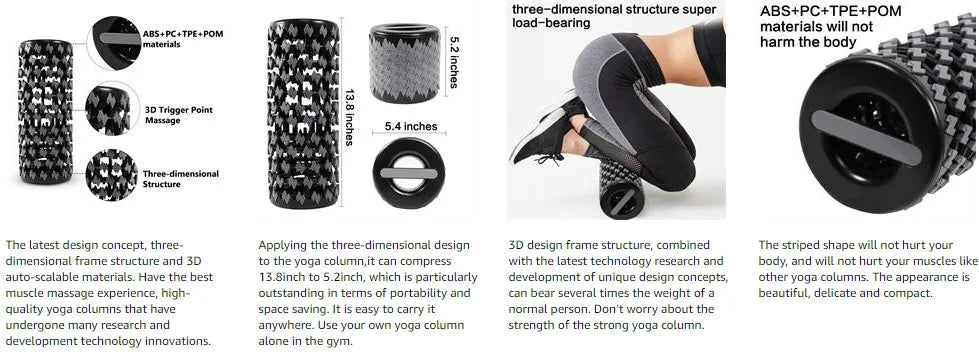 Folding Yoga Column Adjustable Pilates Foam Roller Portable Fitness Equipment Leg Back Muscle Massage and Relaxation