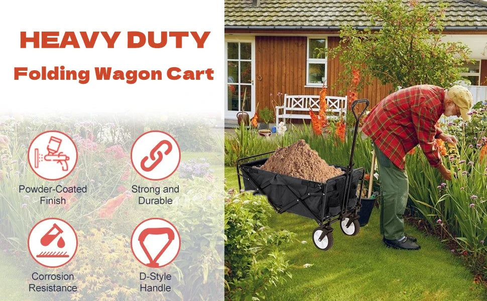 Beach Trolley on Wheels, Foldable Camping Trolley Cart Folding Collapsible Festival Trolley for Camping Garden Picnic Outdoor