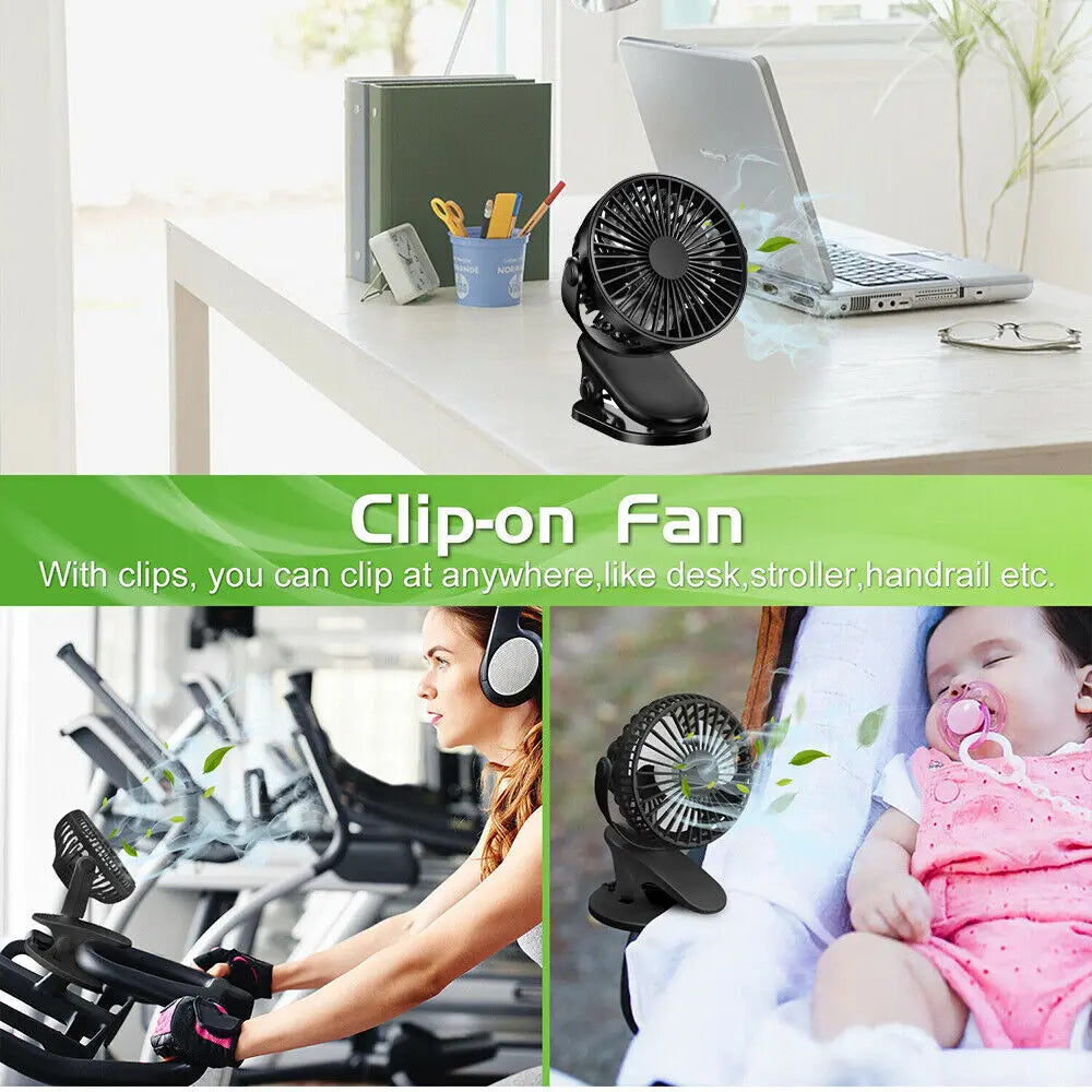 Clip On Fan USB Rechargeable Mini Coog Desk Baby Stroller Portable Handheld