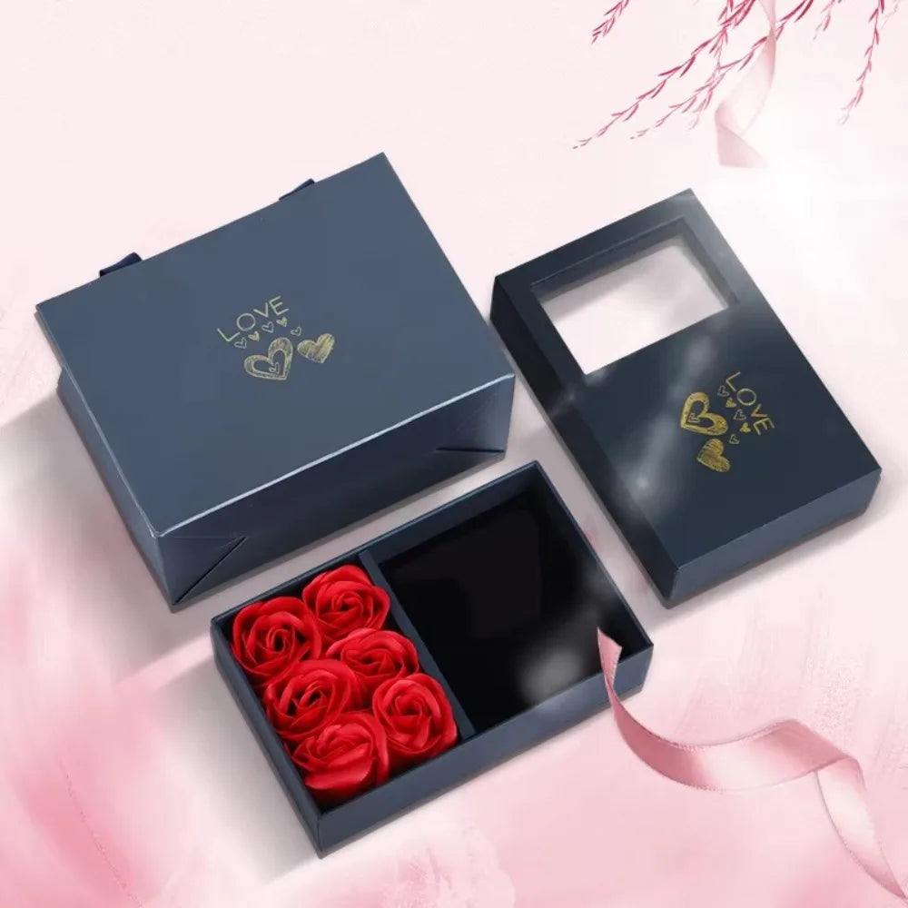 Valentine's Day Eternal Roses Gift Box Window Opening Six Rose Jewelry Gift Packaging Box Birthday Gifts Eternal Flower Ring Box