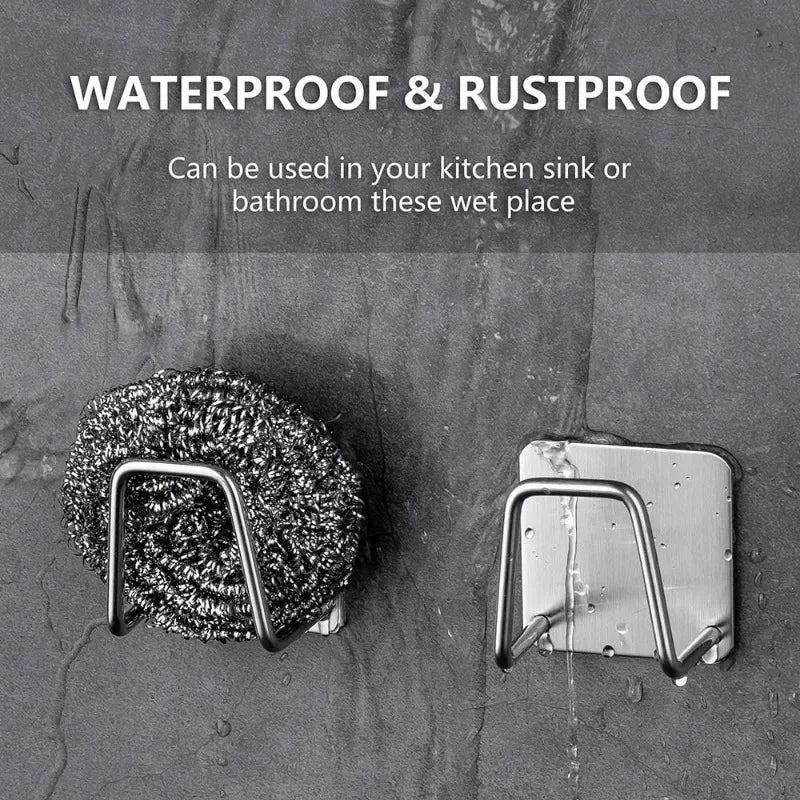 1-6pcs Kitchen Stainless Steel Sink Sponges Holder Self Adhesive Drain Drying Rack Shelf Household Wall Hooks Storage Organizer