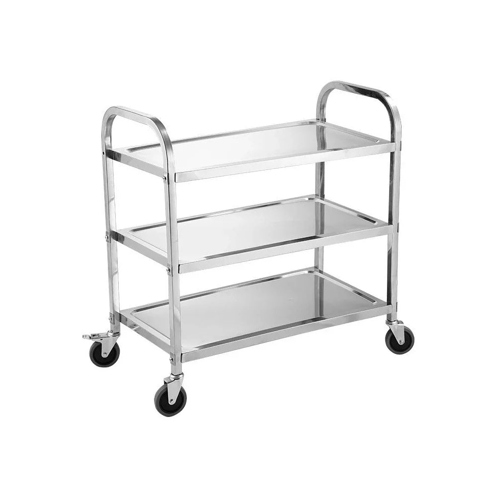 Stainless Steel Cart with Thickened Three Layers- Kitchen Utility Cart for Serving  Collecting Dishes Multi-functional Trolley
