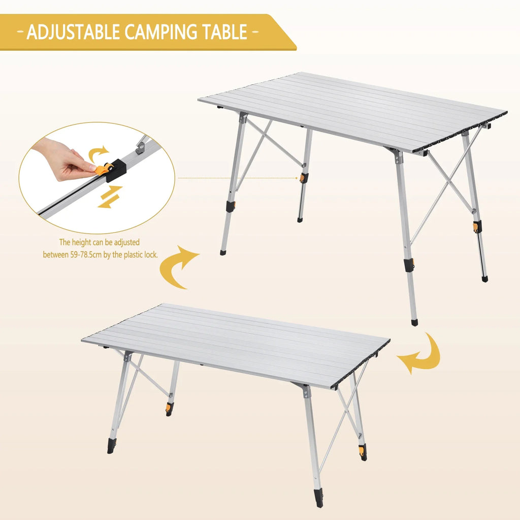 WOLTU Aluminum Folding Travel Camping Table with Carry Bag 120x68.5cm Adjustable Height Outdoor Garden Table for 4-6 People
