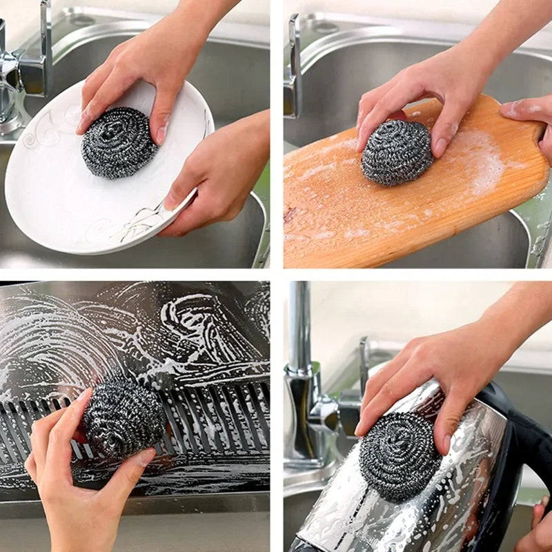 Mini Stainless Steel Cleaning Balls Kitchen Washing Pots Pans Dishes Rust and Oil Removal Wire Steel Ball Scrubber Cleaner Tools