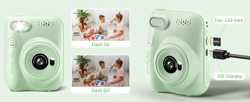 Gofunly Kids Instant Print Camera 3.0" Mini Digital Camera 1080P Portable Video Recorder Gift For 6-12 Years Children