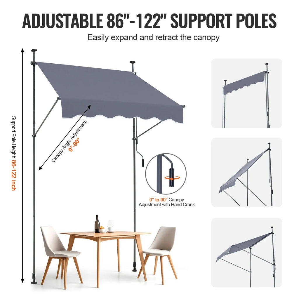 VEVOR Patio Awning Retractable Awning Sunshade Shelter with Manual Crank Handle Outdoor Canopy Sunsetter Deck for Balcony Yard