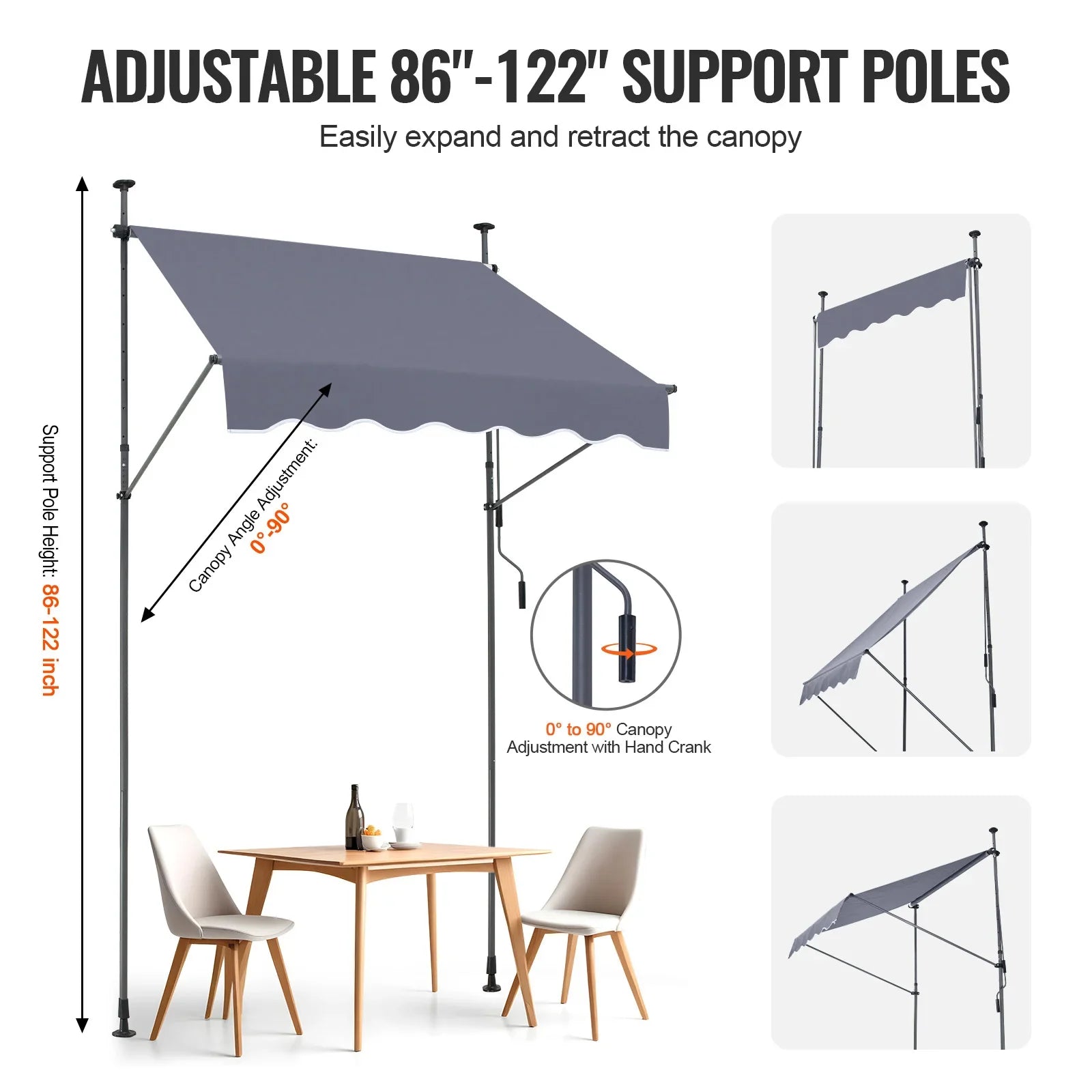 VEVOR Patio Awning Retractable Awning Sunshade Shelter with Manual Crank Handle Outdoor Canopy Sunsetter Deck for Balcony Yard