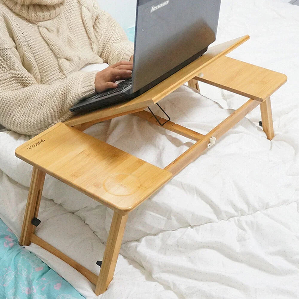Bamboo Laptop Desk Stand Large Folding Bed Table Adjustable Portable Office Desk