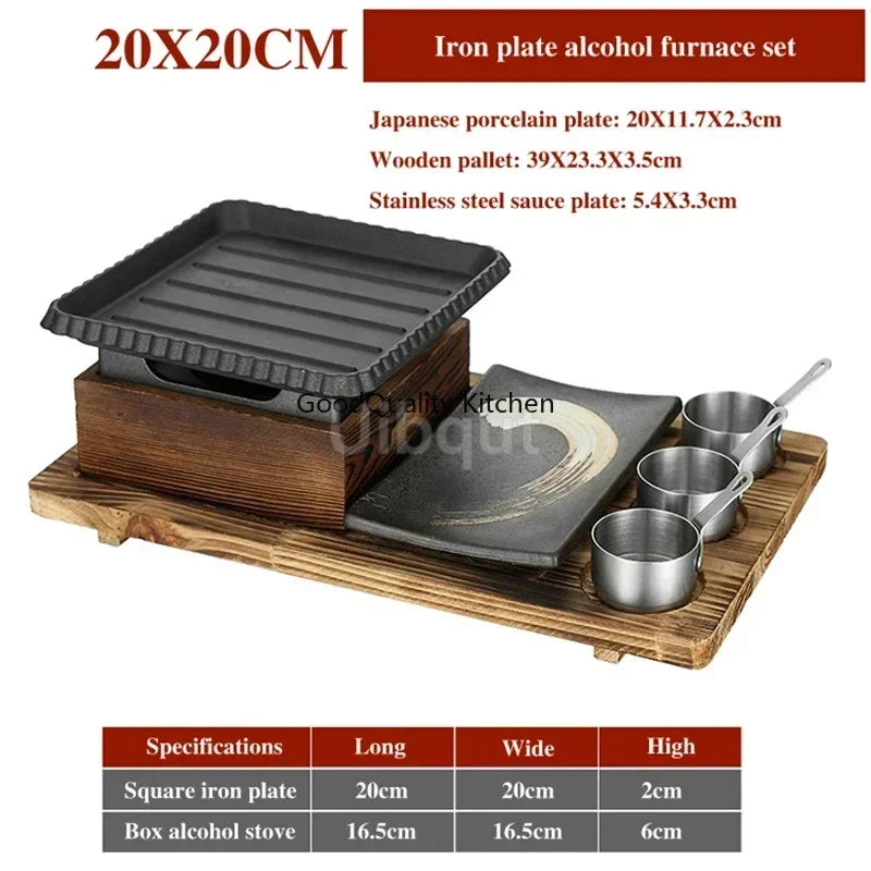 Dining room single and double tableware Cast iron barbecue plate Square alcohol oven baking tray Korean style barbecue stove set