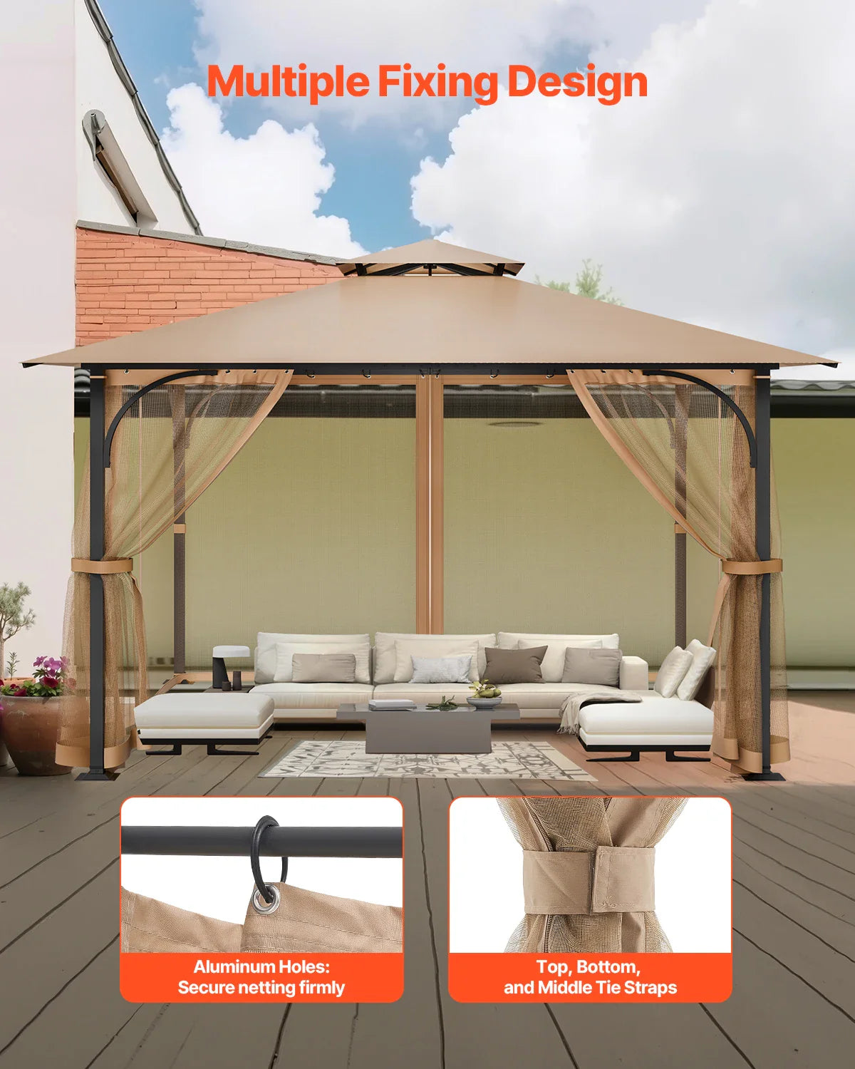 VEVOR Gazebo Netting Replacement Outdoor Garden Gazebo Ne 4-Panel Sidewall Mesh Gazebo Curtain with Double Zipper for Garden