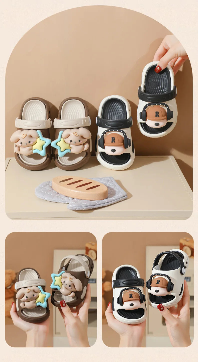 Children's Flip Flops, Anti Slip and Lightweight, Children's Hole Shoes, Soft Soled Cartoon Beach Shoes for Boys and Girls