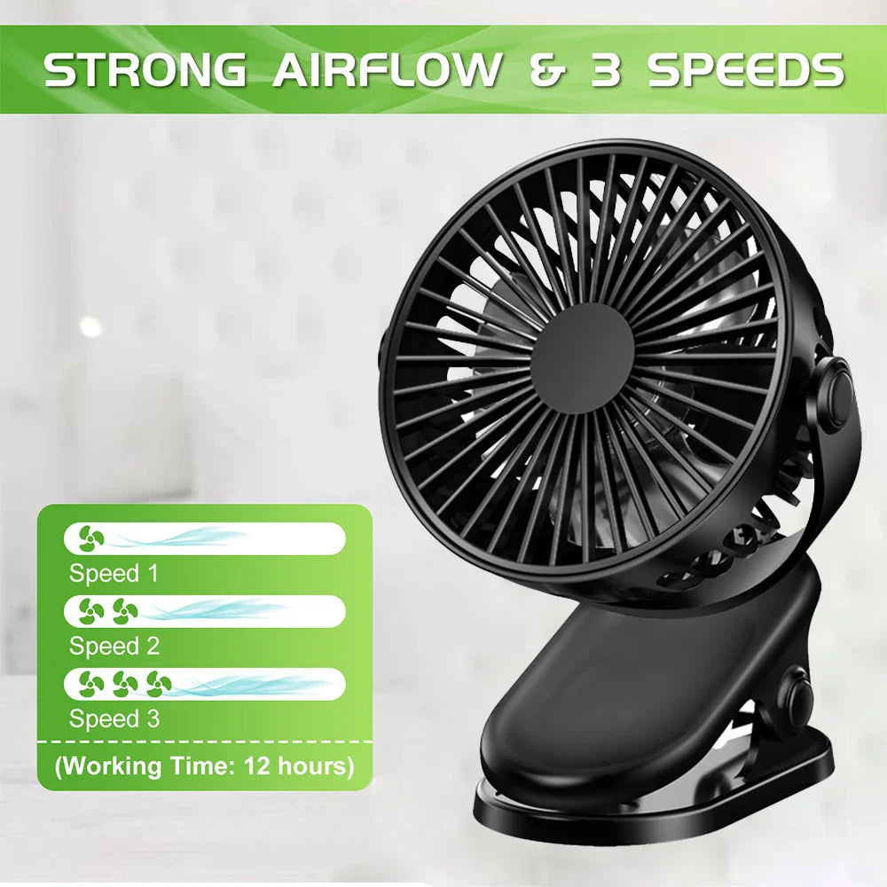 Clip On Fan USB Rechargeable Mini Coog Desk Baby Stroller Portable Handheld