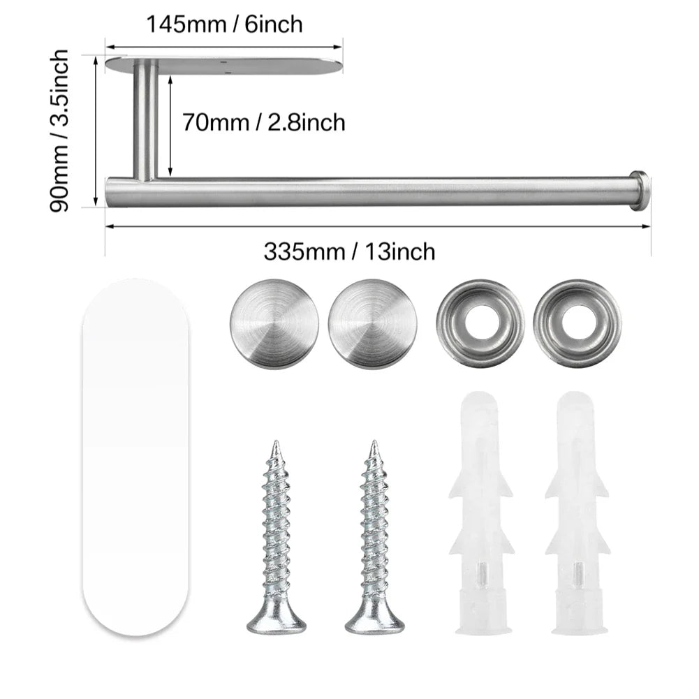 Adhesive Toilet Roll Paper Holder Organizer Wall Mount Storage Stand Kitchen Bathroom No Drill Tissue Towel Dispenser Stainless