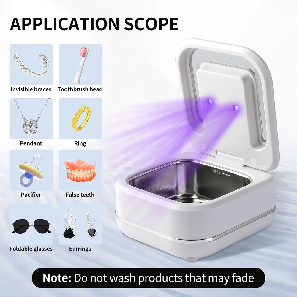 Household Ultrasonic Cleaner Ultrasound Jewelry Cleaner UV Light Sterilization Ultrasonic Dentures Retainer Washing Machine