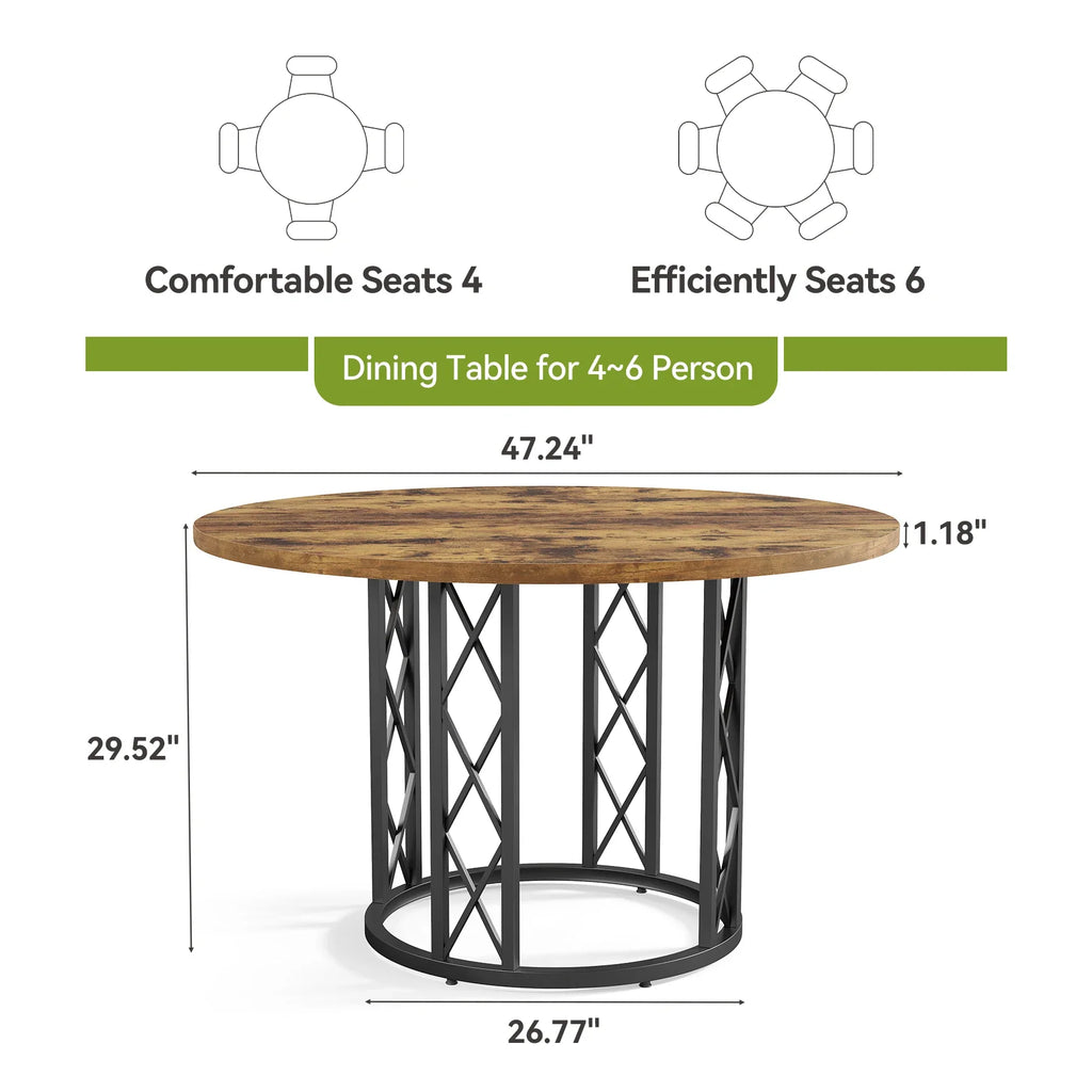Tribesigns Round Dining Table for 4-6 People, 47-Inch Farmhouse Dinning Room Table Circle Kitchen Table, Industrial Dinner Table