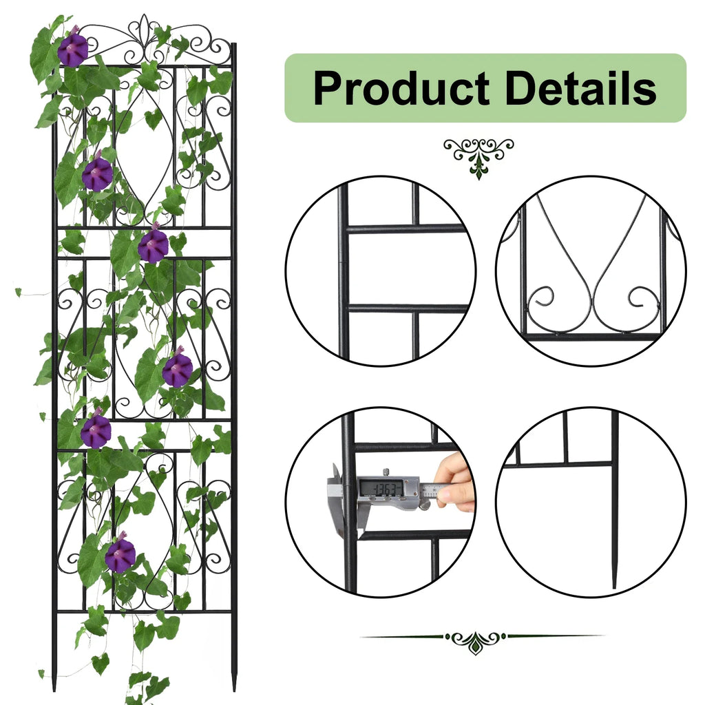Large Tall Metal Garden Trellis, Plant Climbing Aid, Lattice Antirust Border, Outdoor Yard, 2Pcs