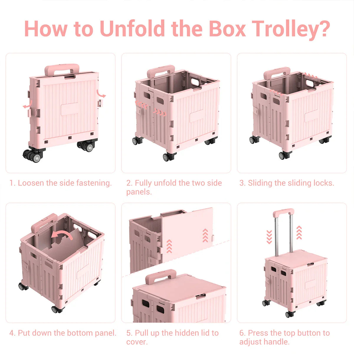 Foldable Utility Cart Mobile Folding Cart with Lid 360°Rotate Large Capacity Portable Shopping Hand Trolley for Travel Camping