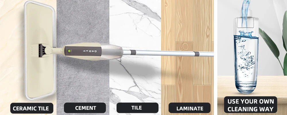 Spray Floor Mop with Replacement Microfiber Pads  Washing Flat Mop Home Kitchen Laminate Wood Ceramic Tiles Floor Cleaning Tools