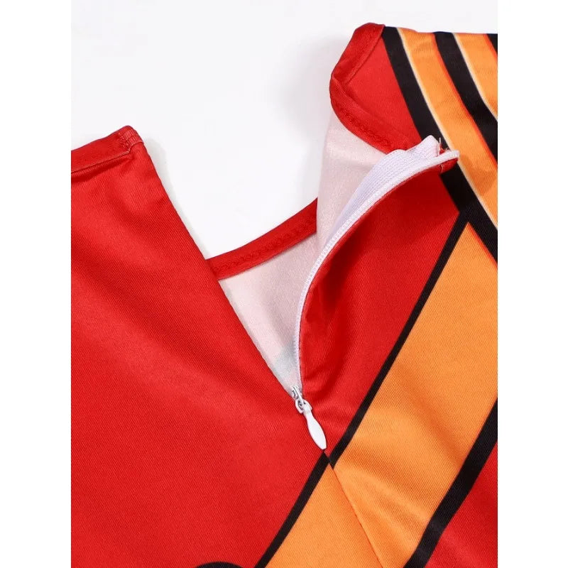 Boys Japanese Ninja Costume with Cartoon Anime Print Red Jumpsuit, Mask and Ninja Fork Accessory Set Halloween Dress Up Party