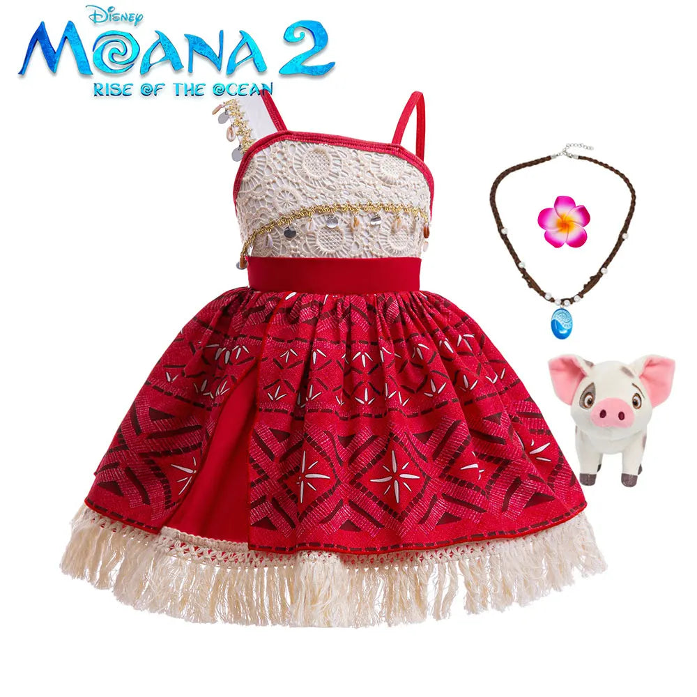 Cute Moana 2 Princess Dress Hollow out Boice Girls Disneyland Trip Vaiana Cosplay Costume Toddler Carnival Birthday Party Frock