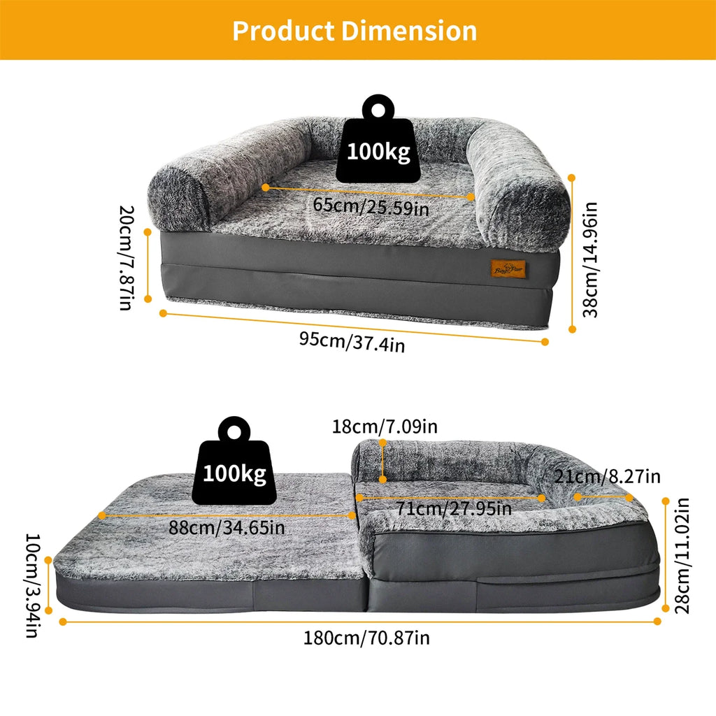 180cm Long Human Dog Bed Fits Adults and Pets Foldable Orthopedic Pet Bed Plush Cushion Cover with Bolster