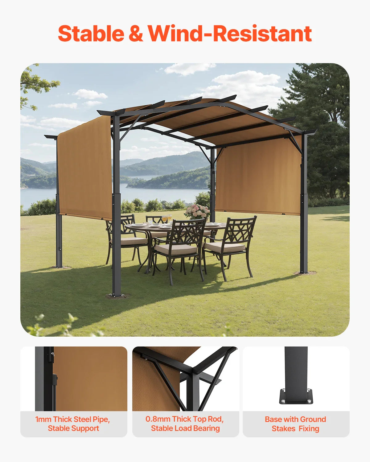 VEVOR Outdoor Pergola Arched Top Metal Pergola Retractable Pergola with Sun Shade Canopy Large Patio Shelter Pavilion for Deck
