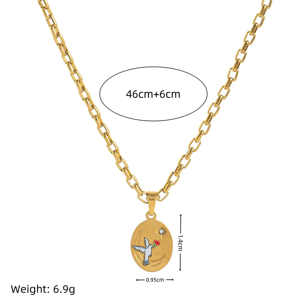 Stainless steel painted light luxury pendant necklace hand-painted flower heart pendant sweater chain