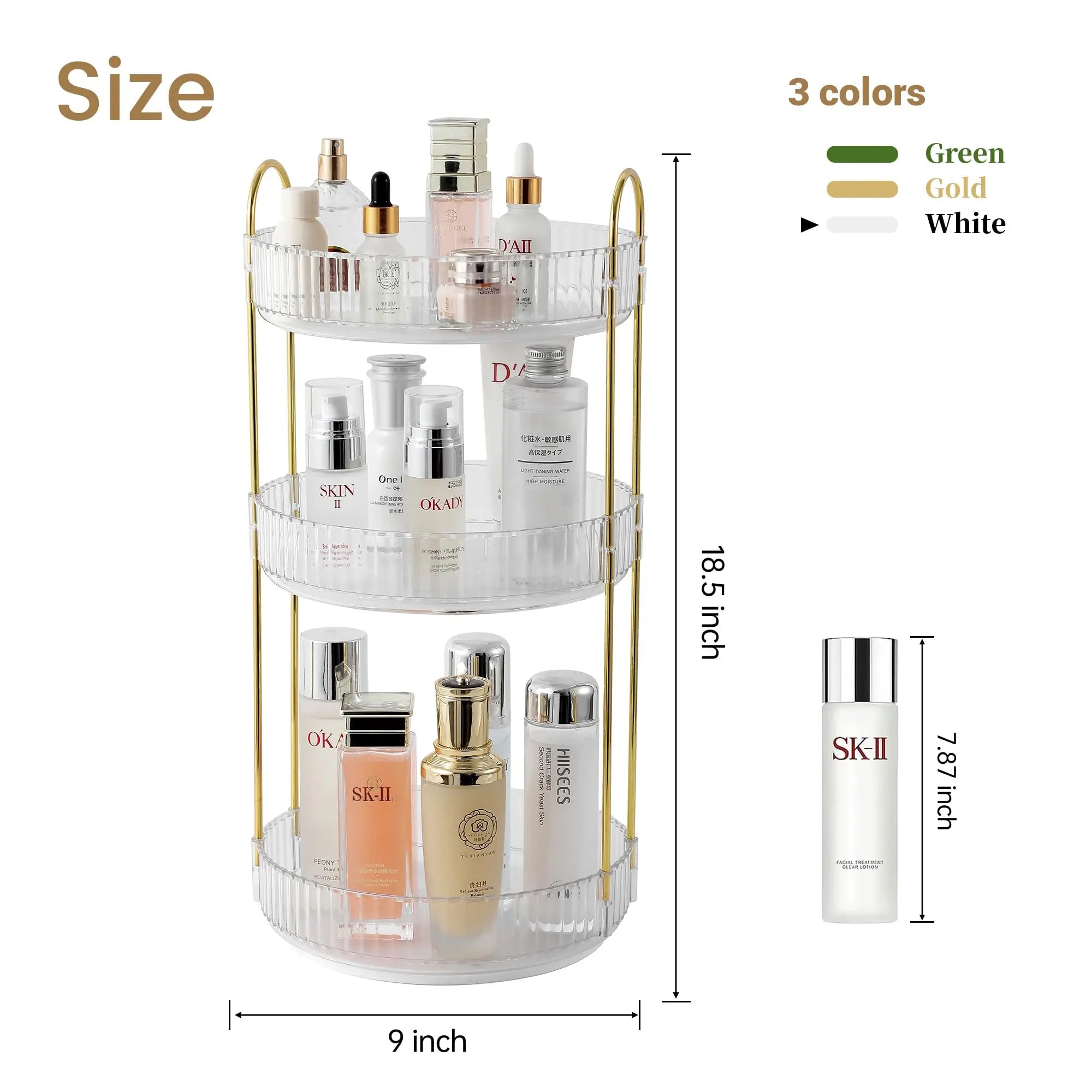 Rotating Makeup Organizer for Vanity Make Up Storage Box for Bathroom Counter Clear Cosmetic Toiletry Dresser Spinning Holder
