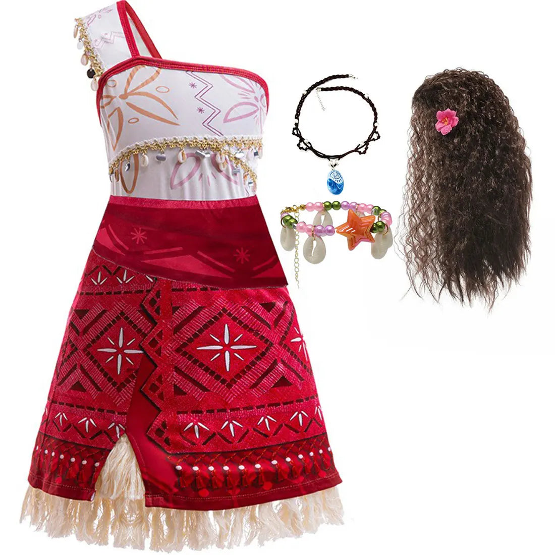 Disney New Movie Moana 2 Dress Christmas Girl Moana Princess Dress Cosplay Girls One-Shoulder Suspender Dress Accessories Set