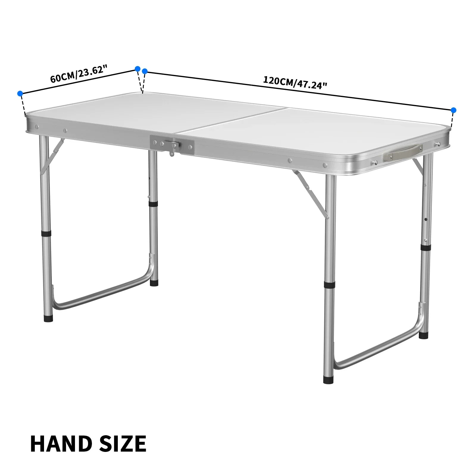 Features:  - Folding table with carry handle  - Moulded plastic top - includes handy carrying handle  - Sturdy aluminum alloy fr
