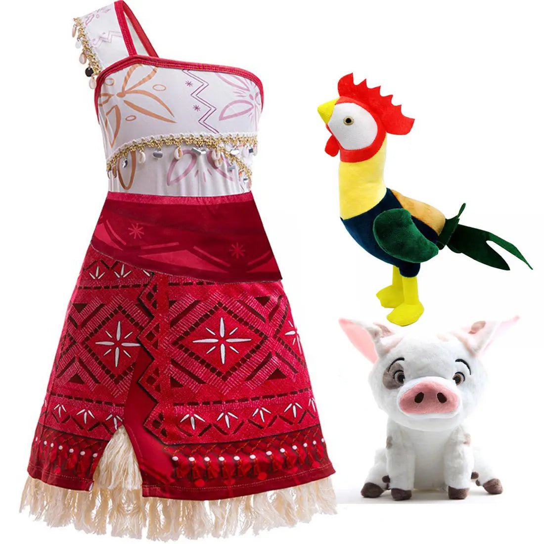 Disney New Movie Moana 2 Dress Christmas Girl Moana Princess Dress Cosplay Girls One-Shoulder Suspender Dress Accessories Set