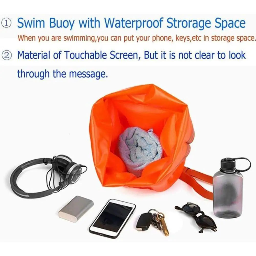 Inflatable Open Swimming Buoy Tow Lightweight Swimming Air Bag Storage With Waist Belt Water Sport Swimming Storage Float Tools