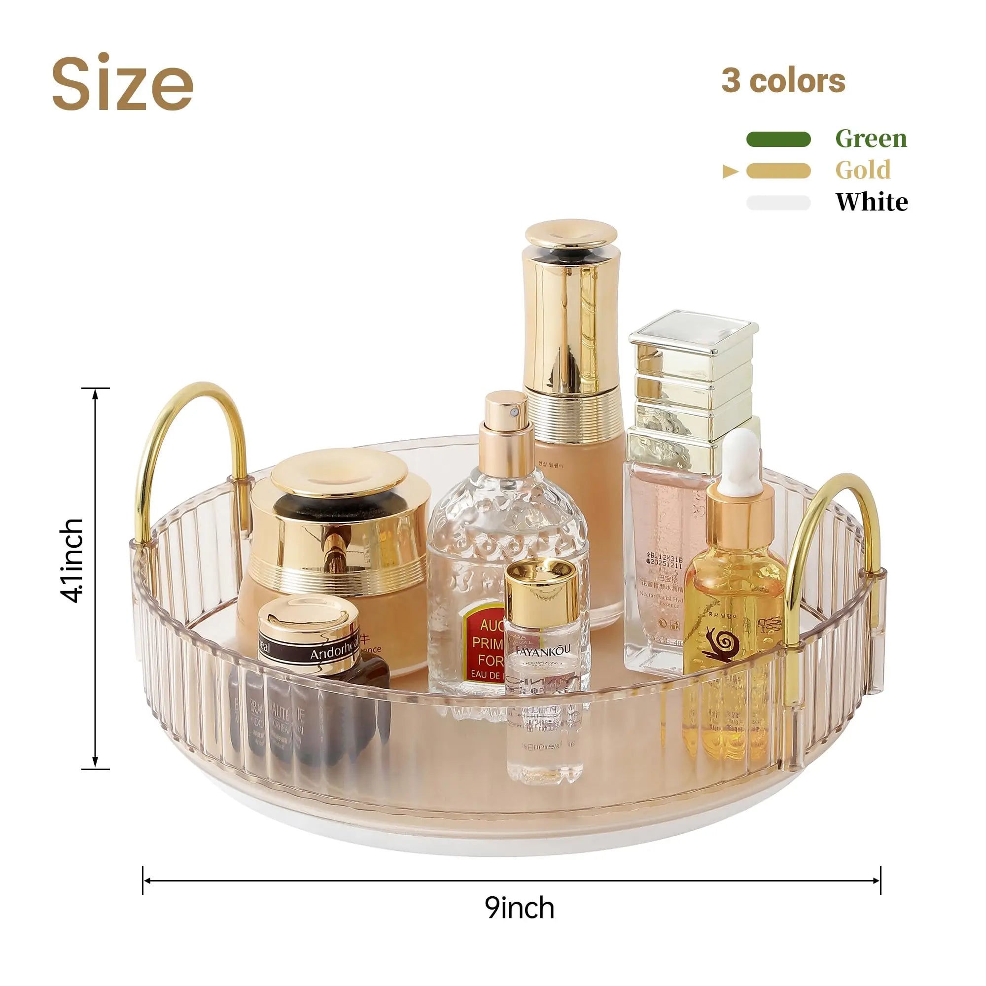 Rotating Makeup Organizer for Vanity Make Up Storage Box for Bathroom Counter Clear Cosmetic Toiletry Dresser Spinning Holder