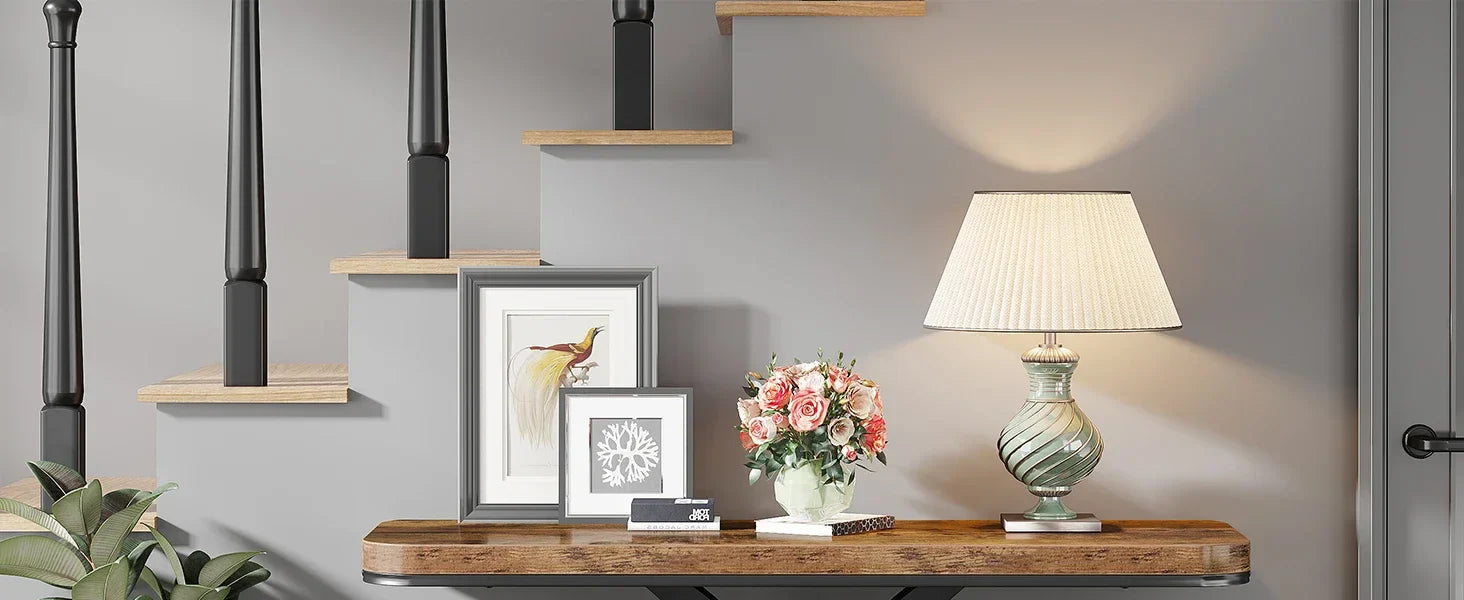 Tribesigns Industrial Console Table, 40 inch Narrow Entryway Foyer Table with Geometric Base, Rustic Hallway Accent Table