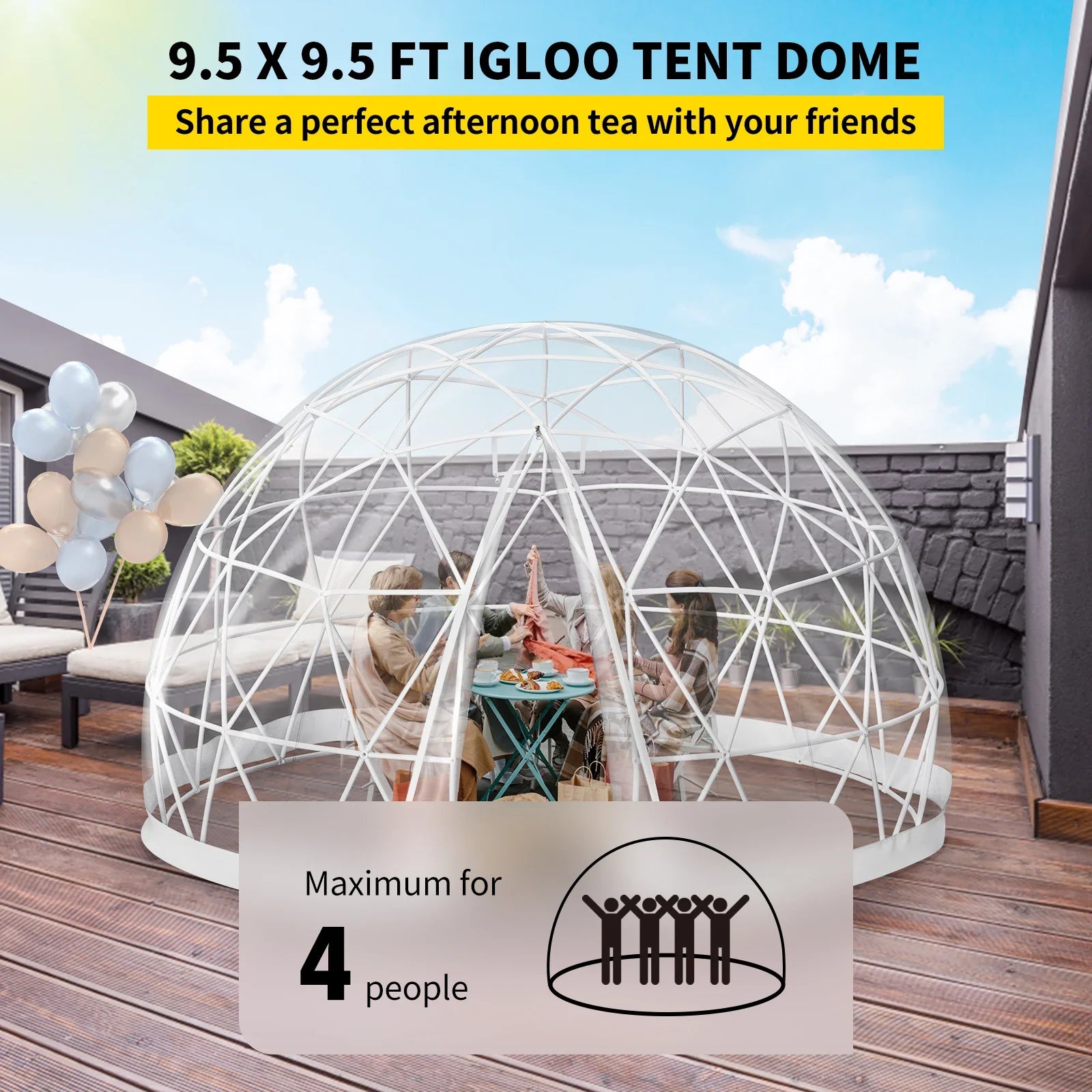 VEVOR Bubble Tent Garden Igloo 9.5/12ft With LED PVC Cover Geodesic Greenhouse Dome for Outdoor Sunbubble Backyard Bubble House