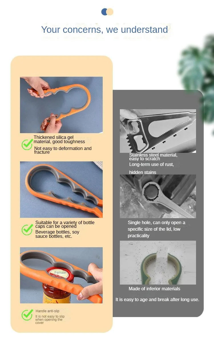 Four-in-One Bottle Opener Kitchen Multi-Functional Can Openers Cans Bottle Opener Non-Slip Labor-Saving Twist Bottle Lid Opener