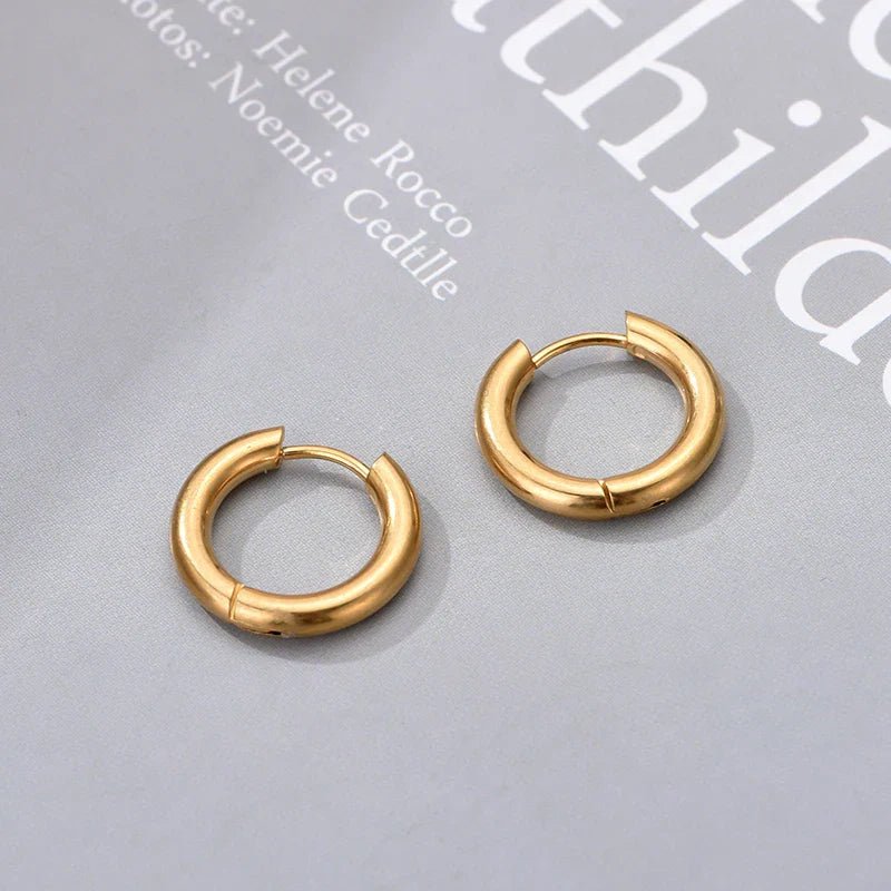 Classic Stainless Steel Hoop Earrings For Women Men Heart Star Oval Rectangle Round Triangle Gold Color Punk Hip Hop Jewelry