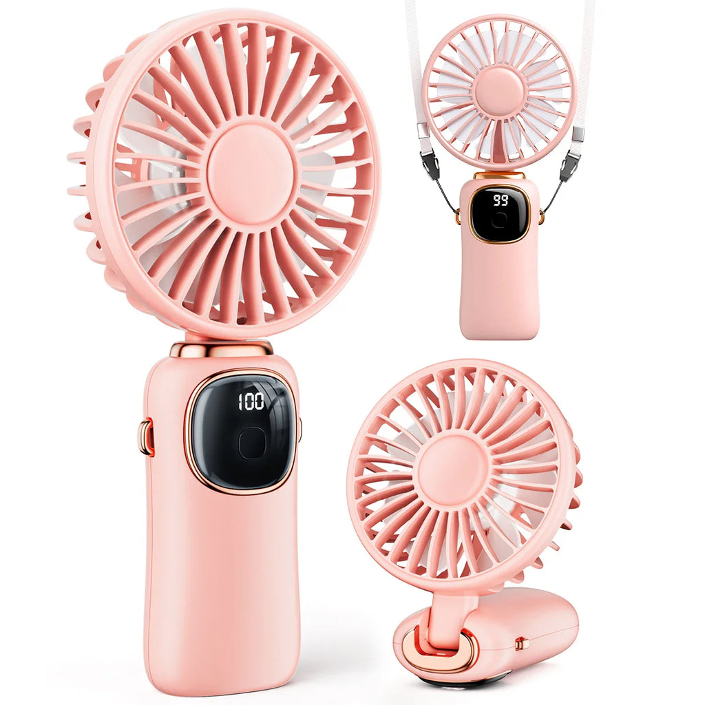 coldsky Portable Handheld Fan 4000mAh Battery Operated Fan 5 Speed with LED Display Handheld/Neck/Desk 3 in 1 Personal Small Fan