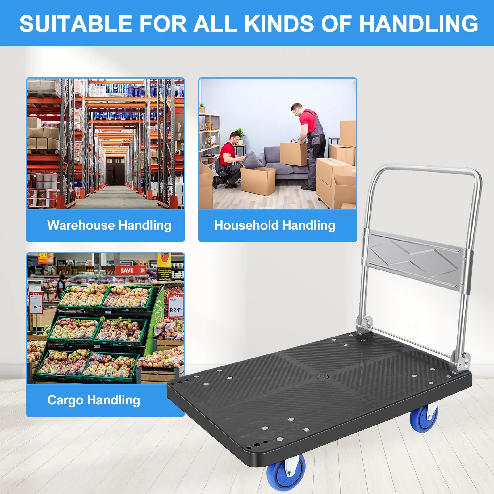 Heavy Duty Shopping Cart Hand Truck Dolly Cart with Wheels Portable Folding Cart Trolley Luggage Cart