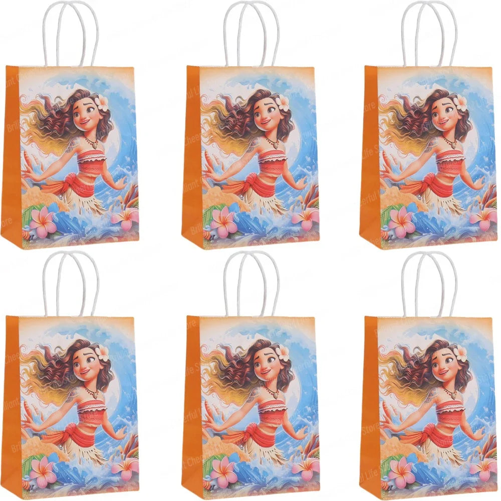 6/12Pcs Disney Moana Gift Bags Ocean Princess Birthday Party Paper Candy Treat Goody Bag Girls Favors Baby Shower Decorations