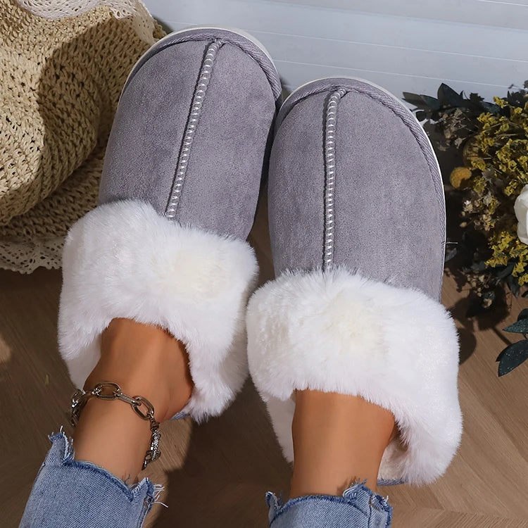 Furry Home Slippers Women 2024 Winter Designer Shoes Ladies Flats Casual Warm Plush House Fur Slides Couple Footwear Large Size