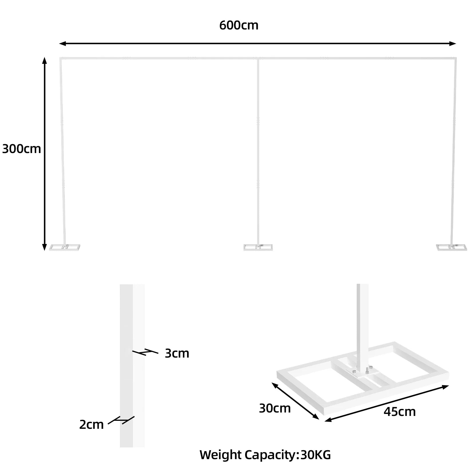 Heavy-Duty Adjustable Backdrop Stand Kit, Drape Pipe Support Frame, Wedding Backdrop, 6m x 3m