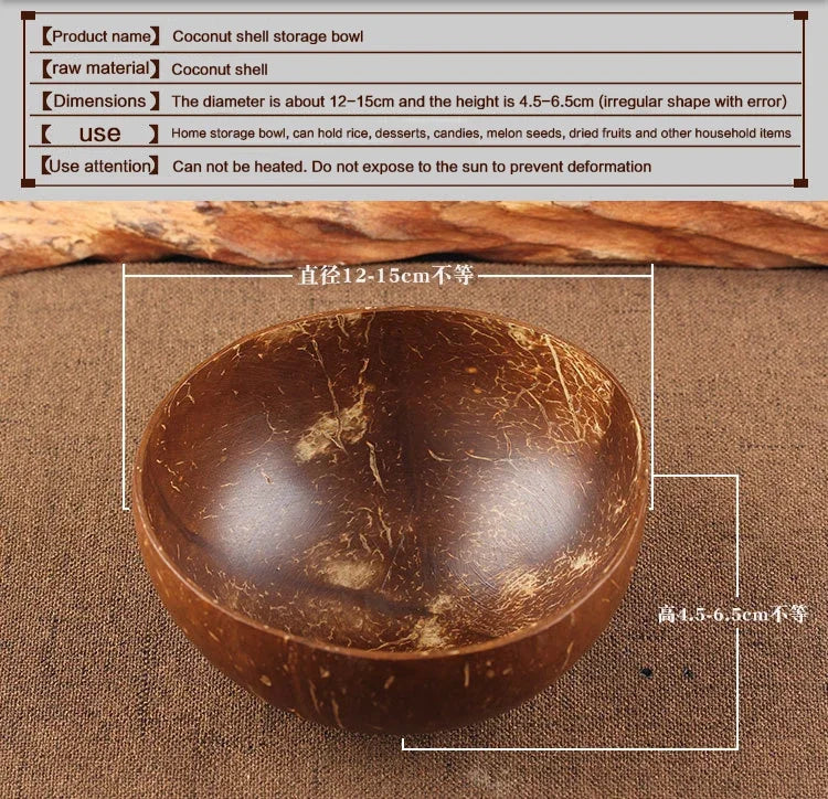 Natural Coconut Bowl Dinner Set for Women, Handmade Wooden Tableware, Wood Spoon, Dessert Fruit Salad, Mixing Rice Ramen Bowl, 1