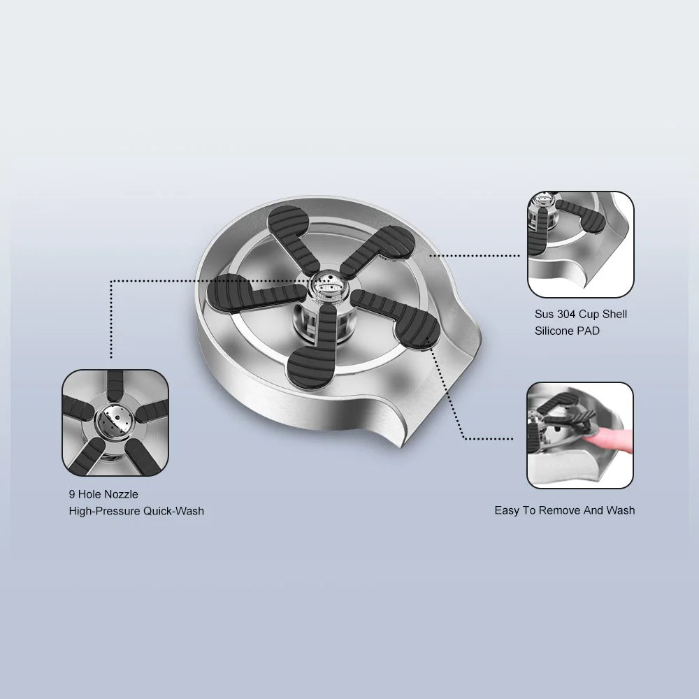 Kitchen Sink Glass Rinser Stainless Steel High Pressure Cup Cleaner Automatic Cup Washer Kitchen Faucet Bar Bottle Washer Tools