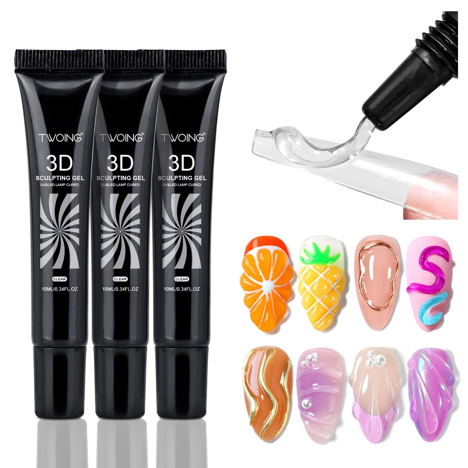 3pcs 3D Nail Art Gel - DIY Designs,Waterproof Sculpting gel，Waterproof Nail Art Design Gel for Intricate Carvings & Shapes 10ml