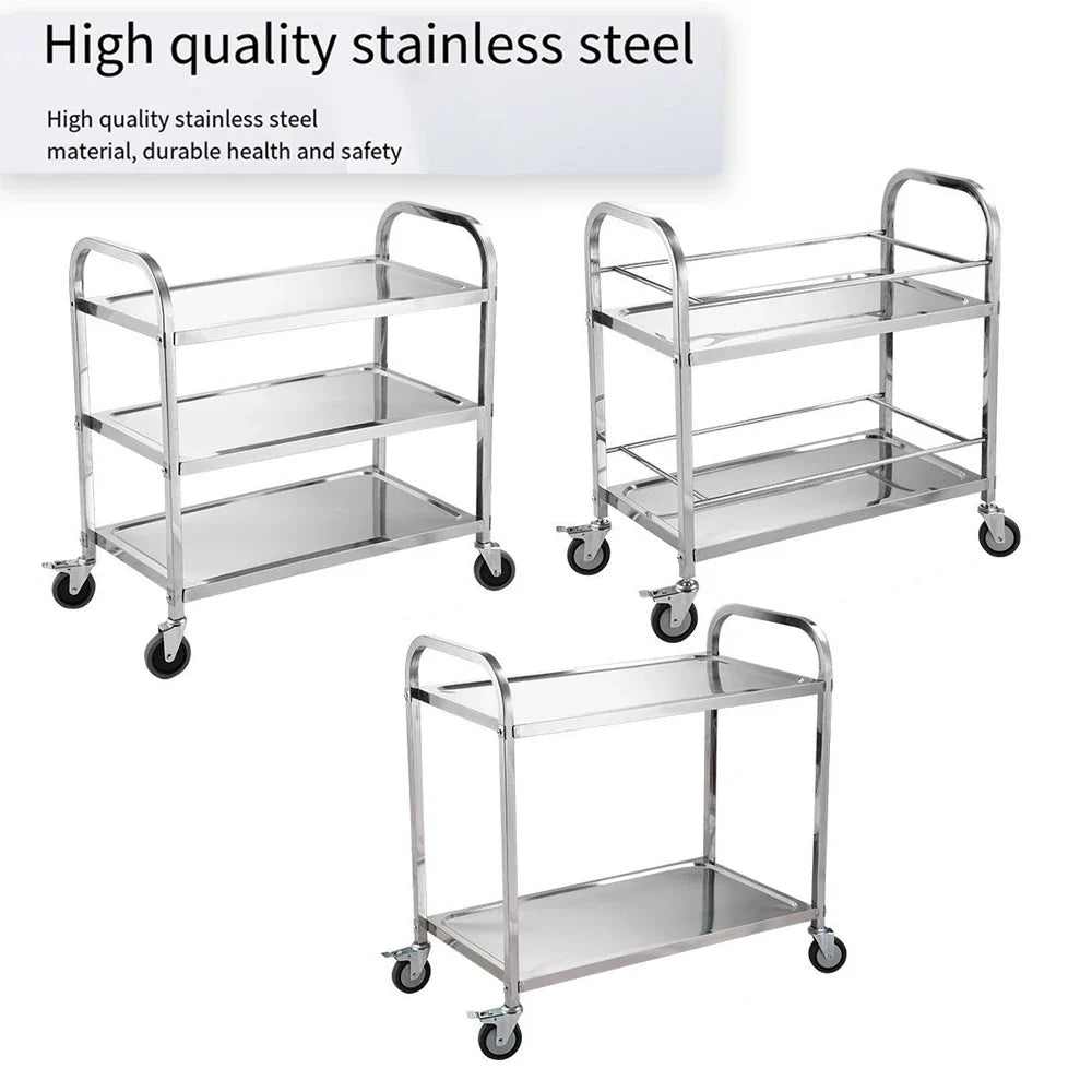 Stainless Steel Cart with Thickened Three Layers- Kitchen Utility Cart for Serving  Collecting Dishes Multi-functional Trolley